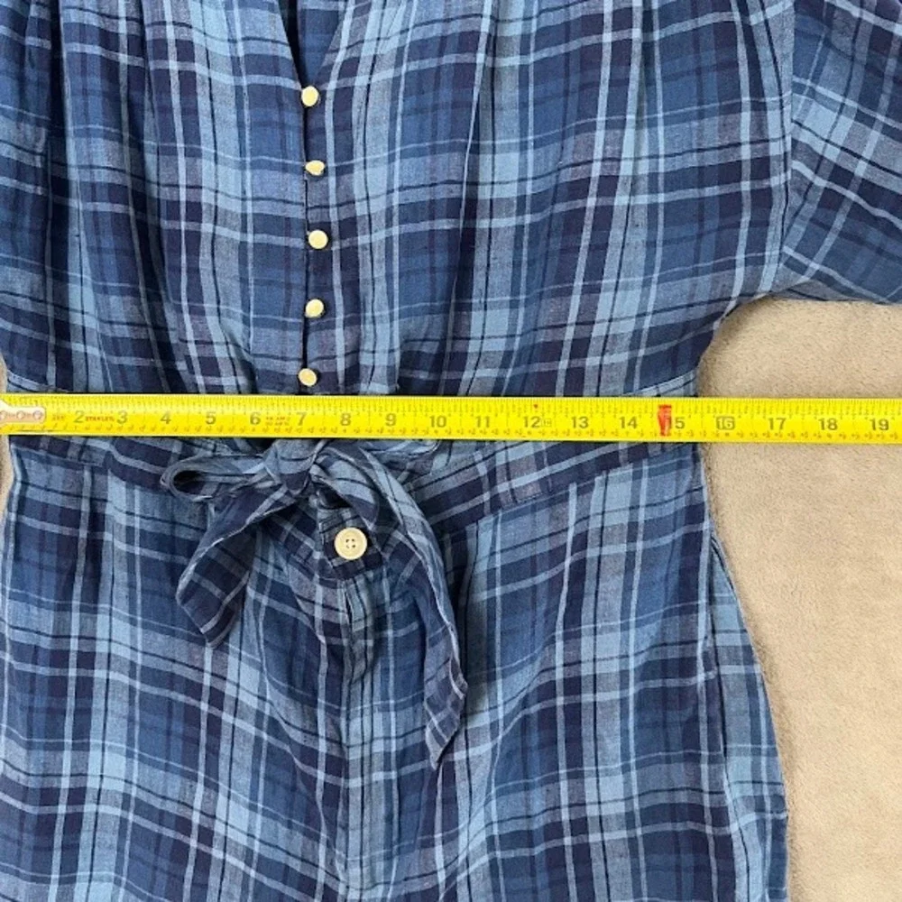 Ralph Lauren Black Label Romper Womens 14 Plaid 100% Linen Boho Cottagecore Boho